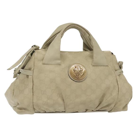 GUCCI GG Canvas Guccissima Hand Bag Leather Ivory Gold - Picture 1 of 16